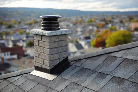 Block chimney with a stone crown and black cap