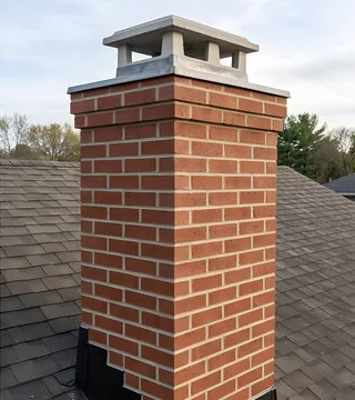 After: rebuilt brick chimney with a smooth concrete crown and a light cap